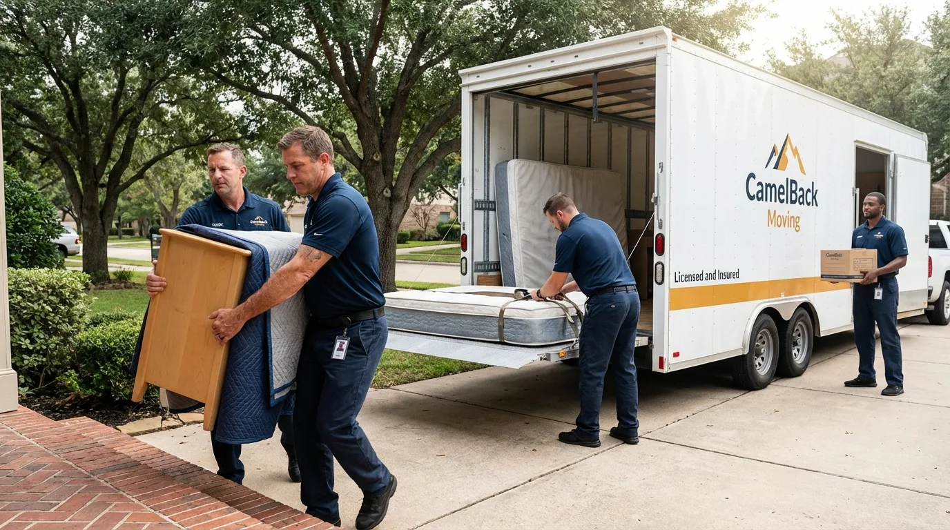 Crew loading residential truck for cross-state move from Louisiana, MO