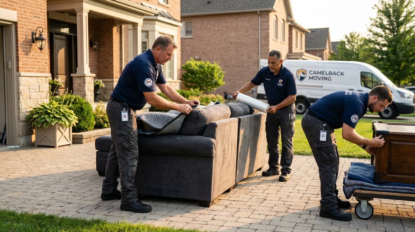 Large estate moving crew wrapping furniture in Louisiana, MO