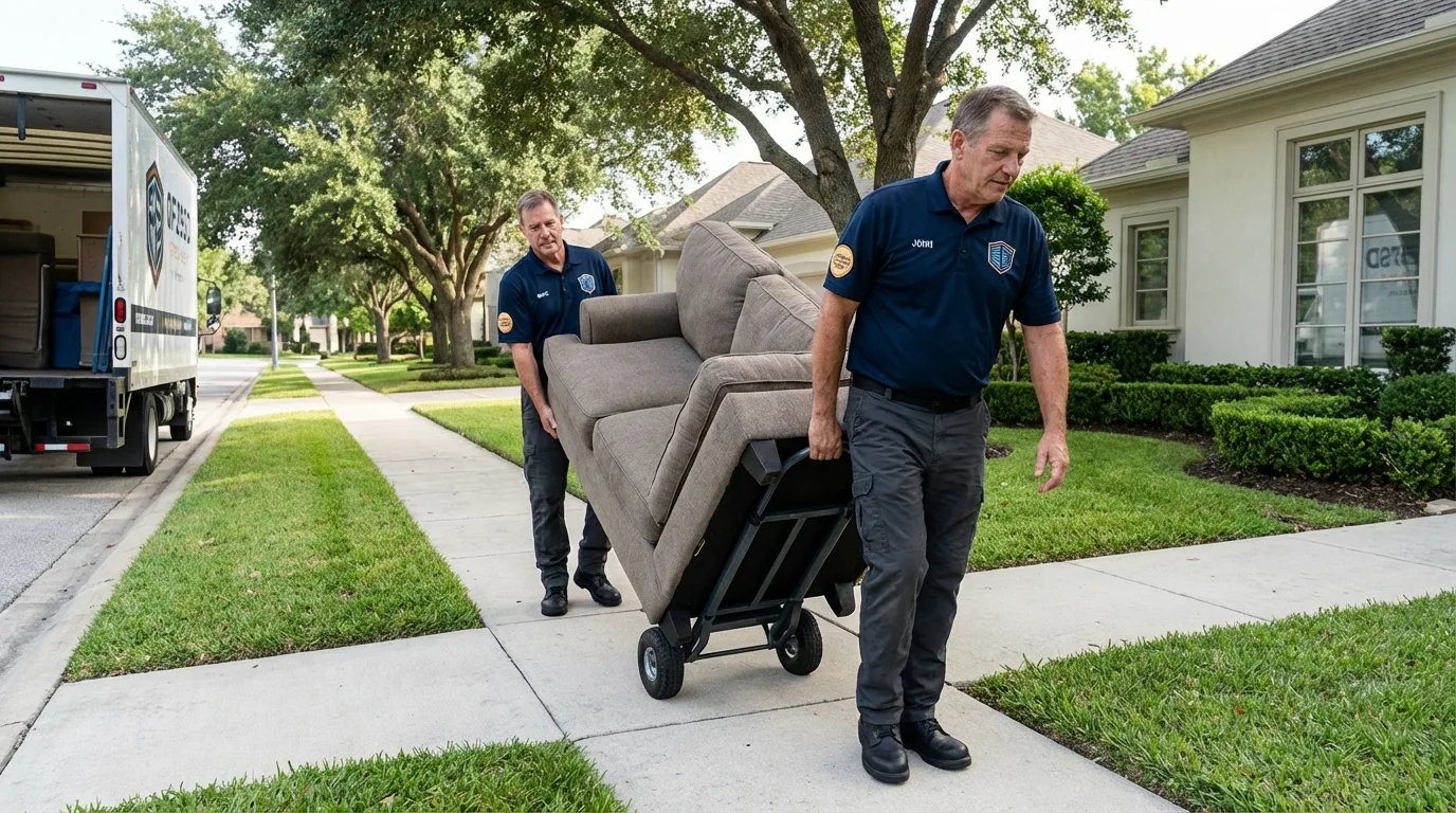 Local residential moving crew loading furniture in Louisiana, MO