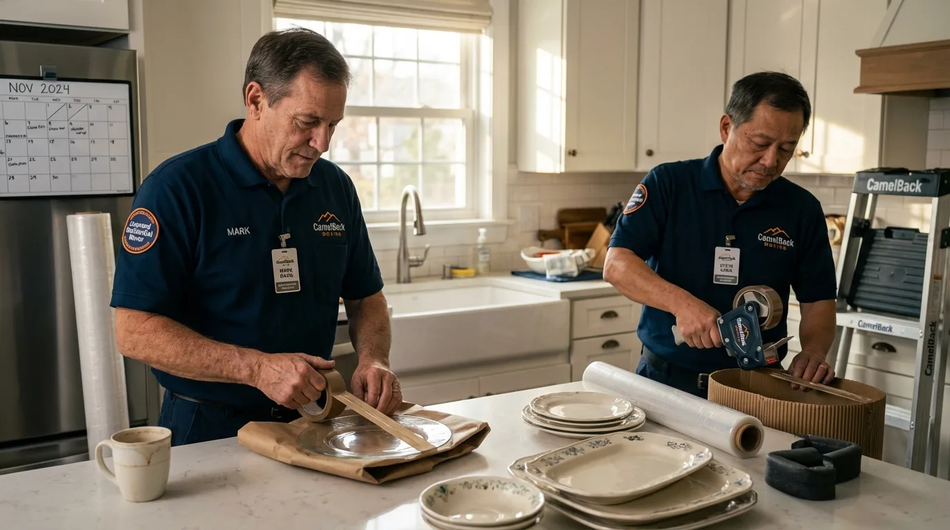 Professional crew packing kitchen dishware in Louisiana, MO